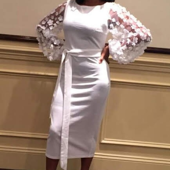 3d applique mesh sleeve dress
